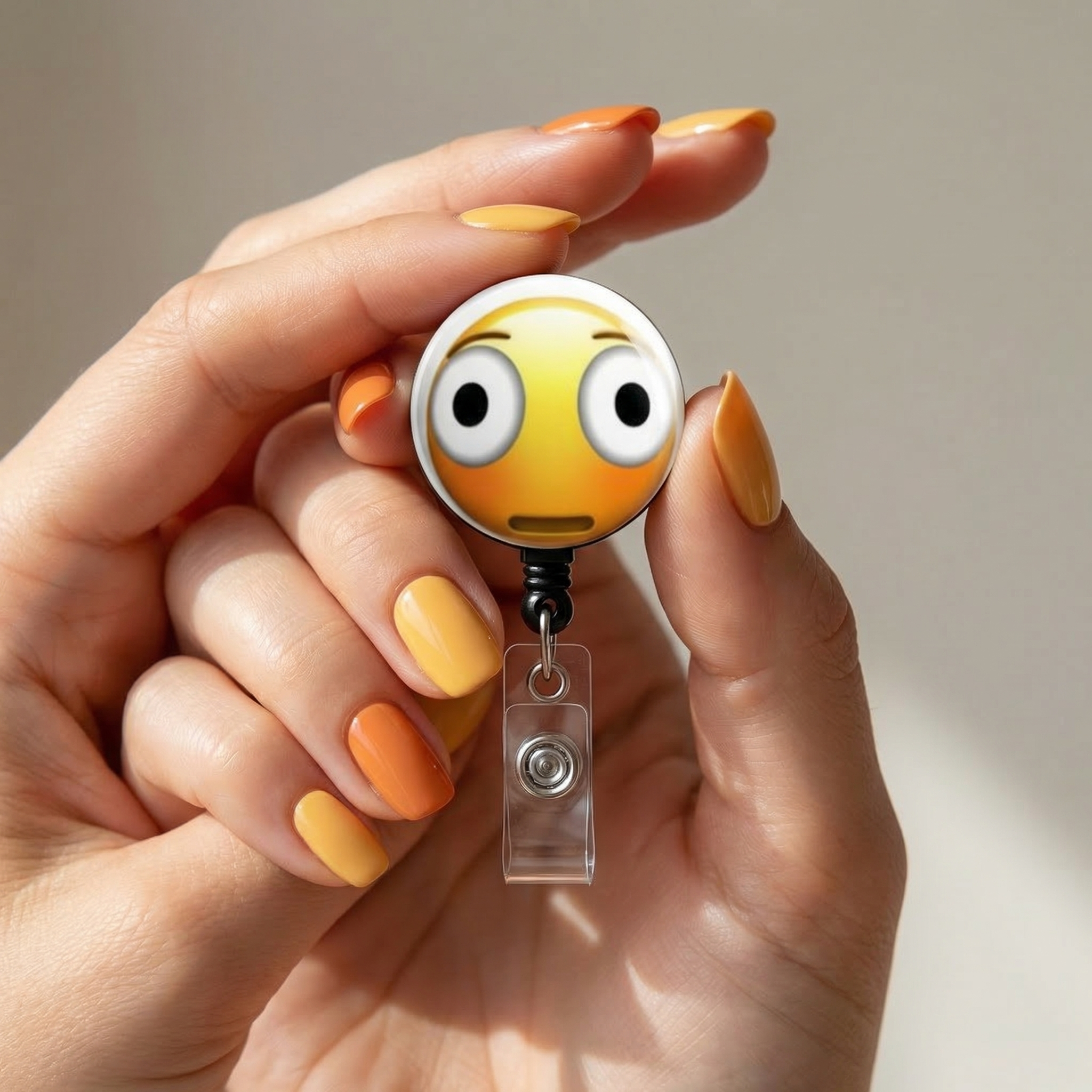 Flushed Face Emoji Swapfinity Retractable ID Badge Reel - - Topperswap