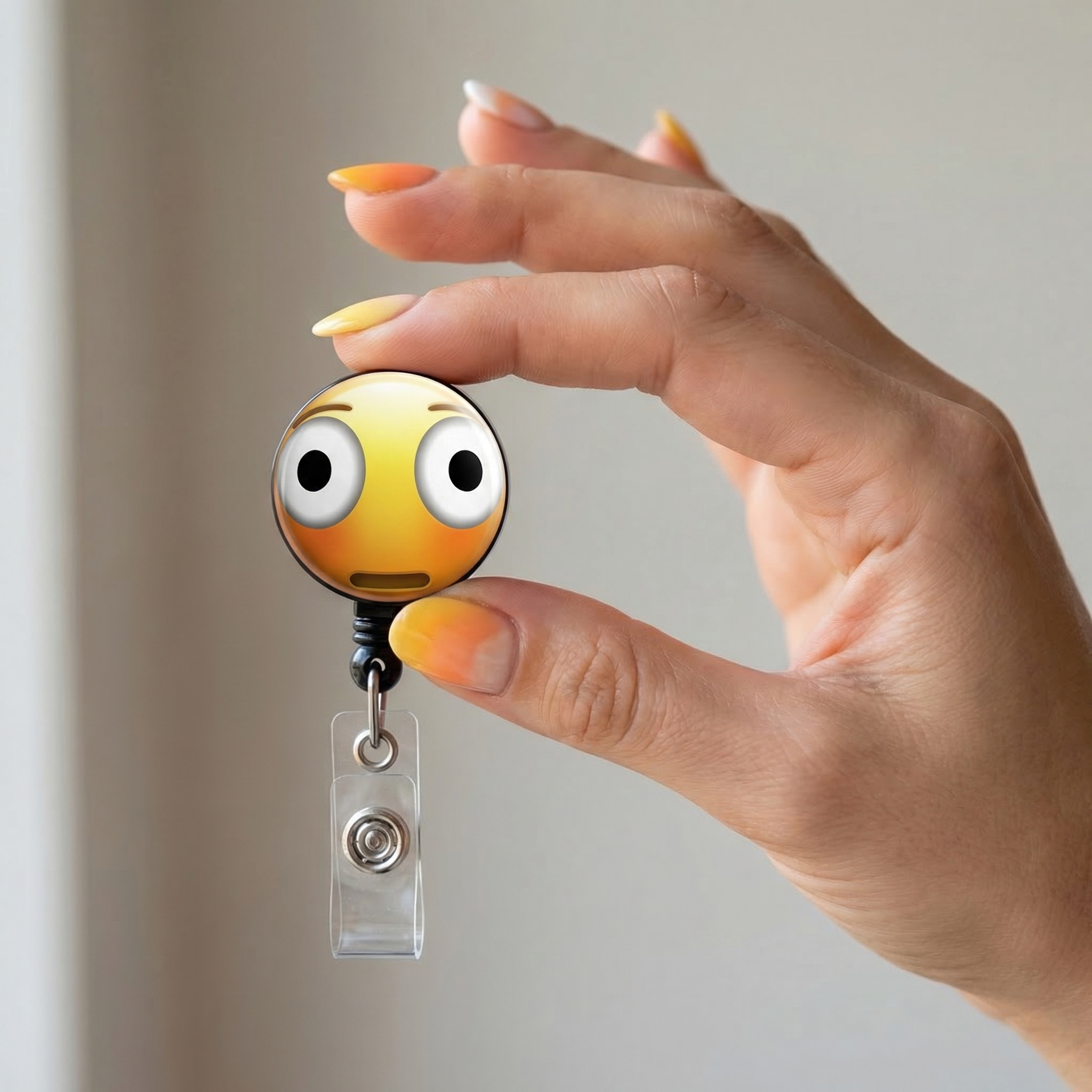 Flushed Face Emoji Swapfinity Retractable ID Badge Reel - - Topperswap