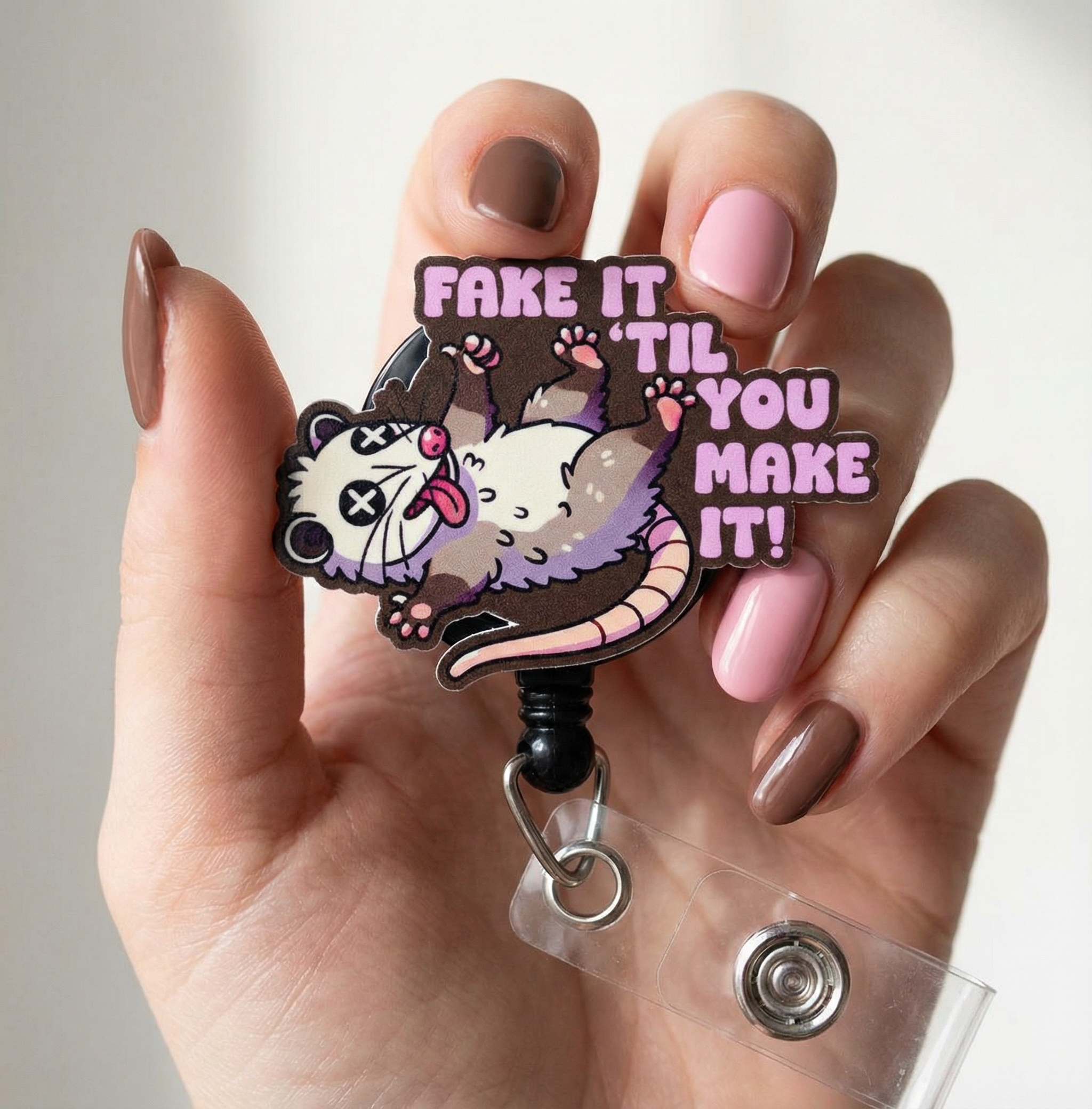 Fake It 'Til You Make It Pop Topper Swapfinity Retractable ID Badge Reel - - Topperswap