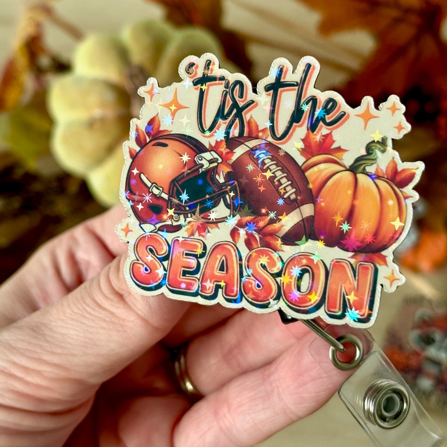 Game Day Pumpkin Pop Topper Swapfinity Retractable ID Badge Reel - - Topperswap