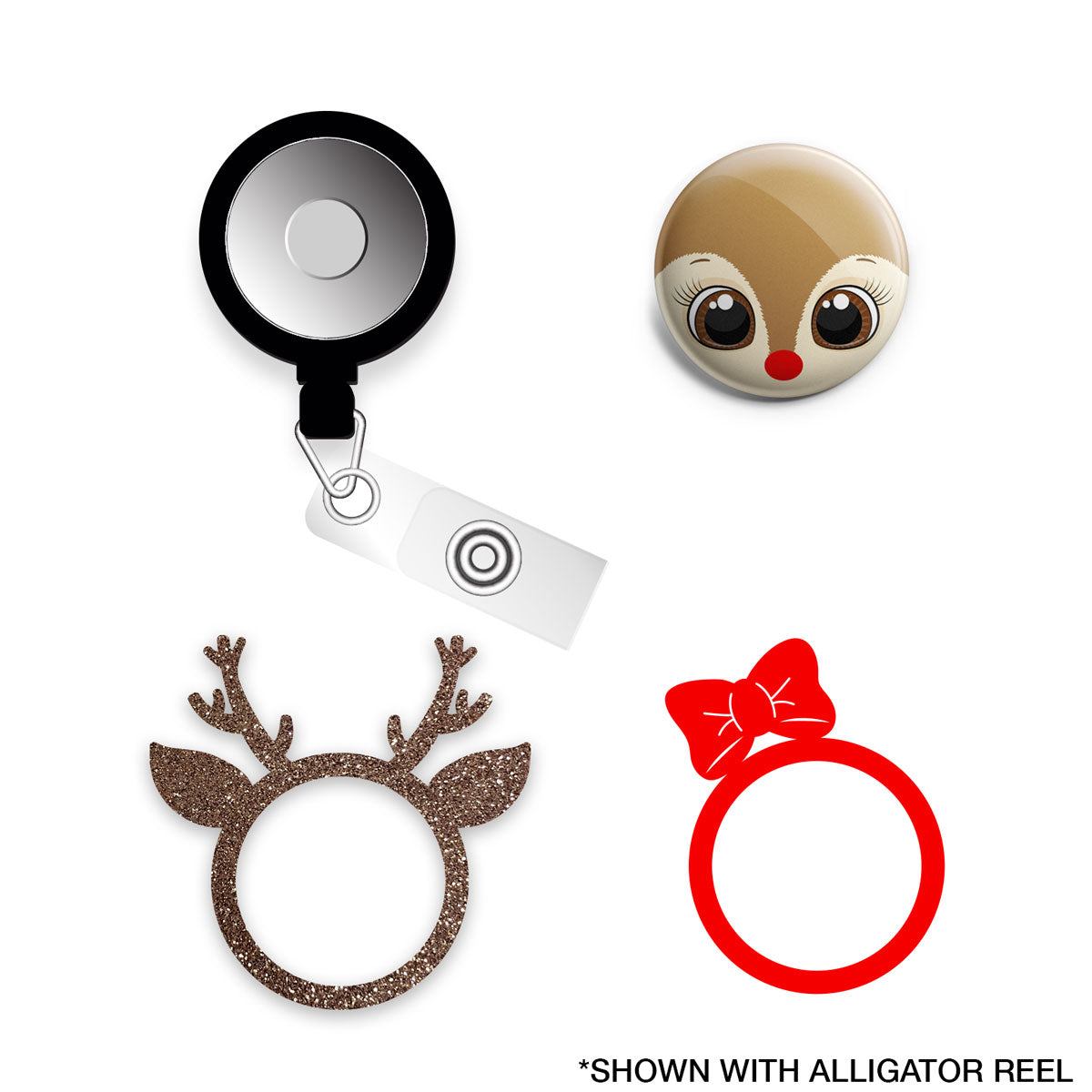 Ruby the Reindeer Starter Bundle (Save 5%) • Winter Reindeer Christmas Retractable Magnetic ID Badge Reel, ID Holder • Swapfinity - - Topperswap