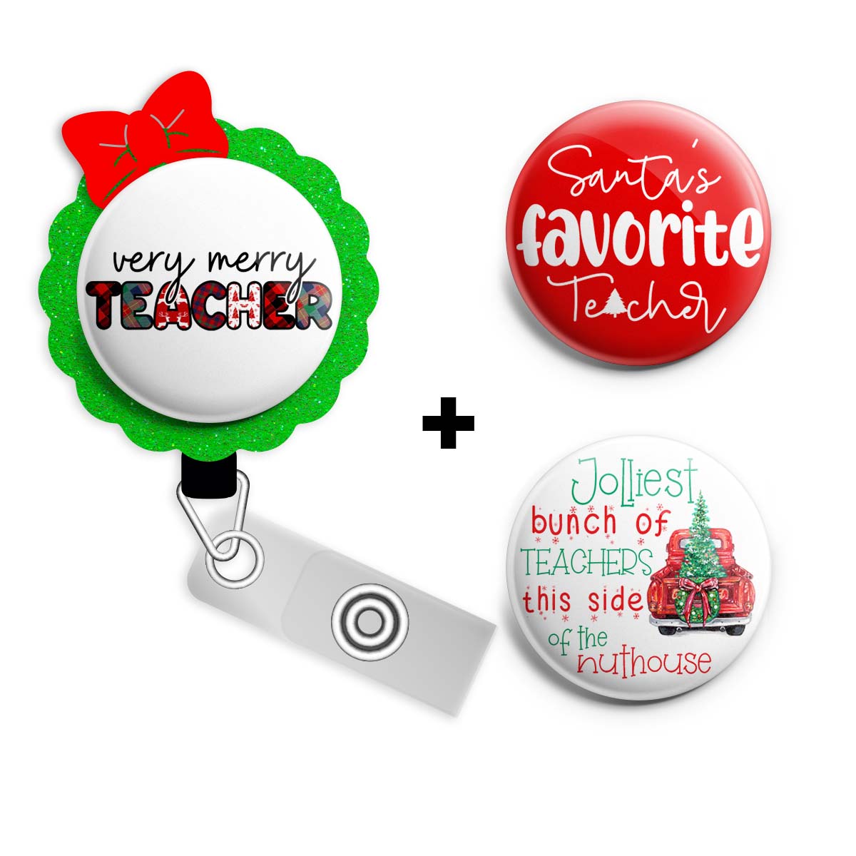 Christmas Wreath Teacher Bundle (Save 15%) • Christmas Retractable ID Badge Reel • Swapfinity - - Topperswap