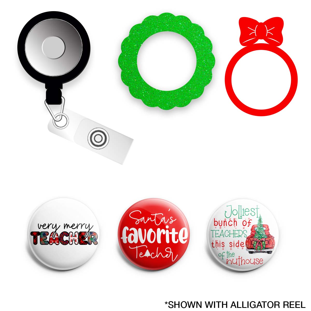 Christmas Wreath Teacher Bundle (Save 15%) • Christmas Retractable ID Badge Reel • Swapfinity - - Topperswap