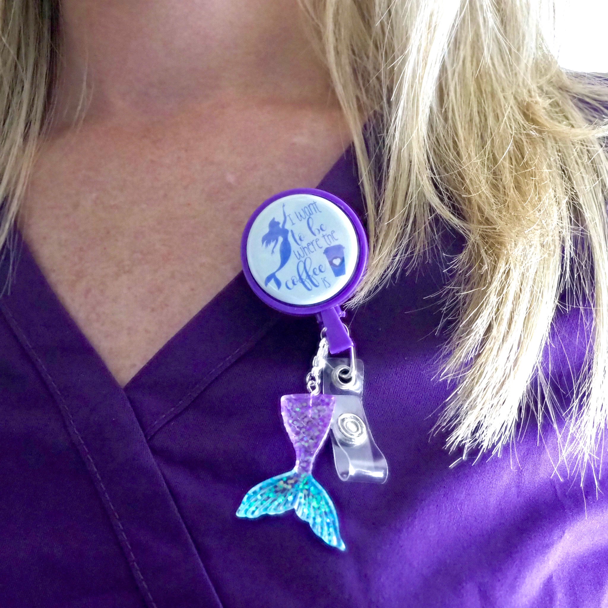 Purple & Aqua Mermaid Tail Charm Badge Reel Add-on - - Topperswap
