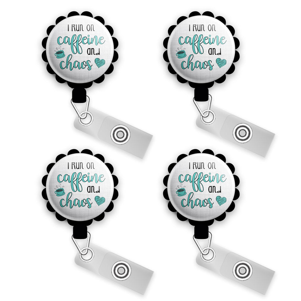 Caffeine and Chaos Retractable ID Badge Reel • Funny Nurse, Medical Humor, CNA Gift, LPN, PSC, RN, MA, HHA • Swapfinity - - Topperswap