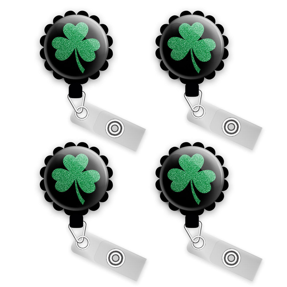 Sparkling Shamrock Retractable ID Badge Reel • St. Patrick's Day Clover ID Badge Holder • Swapfinity - - Topperswap
