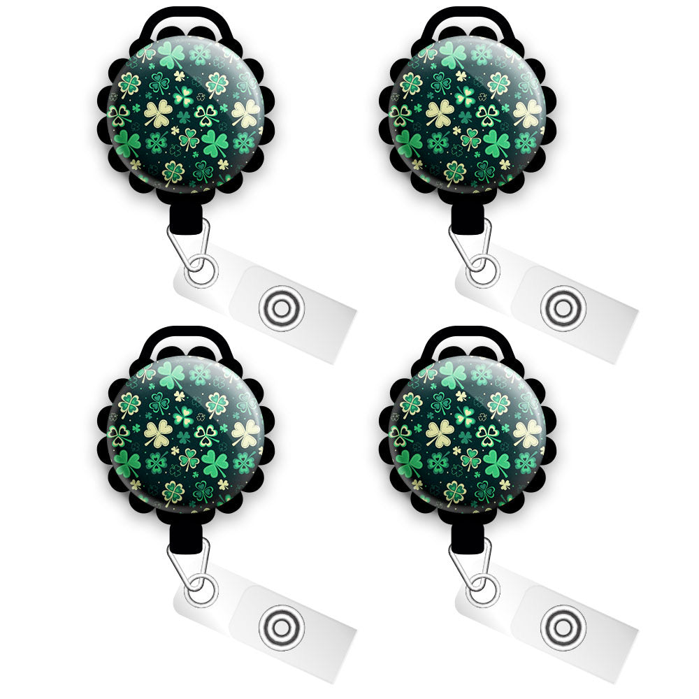Showering Shamrocks Retractable ID Badge Reel • St. Patrick's Day Clover ID Badge Holder • Swapfinity - - Topperswap