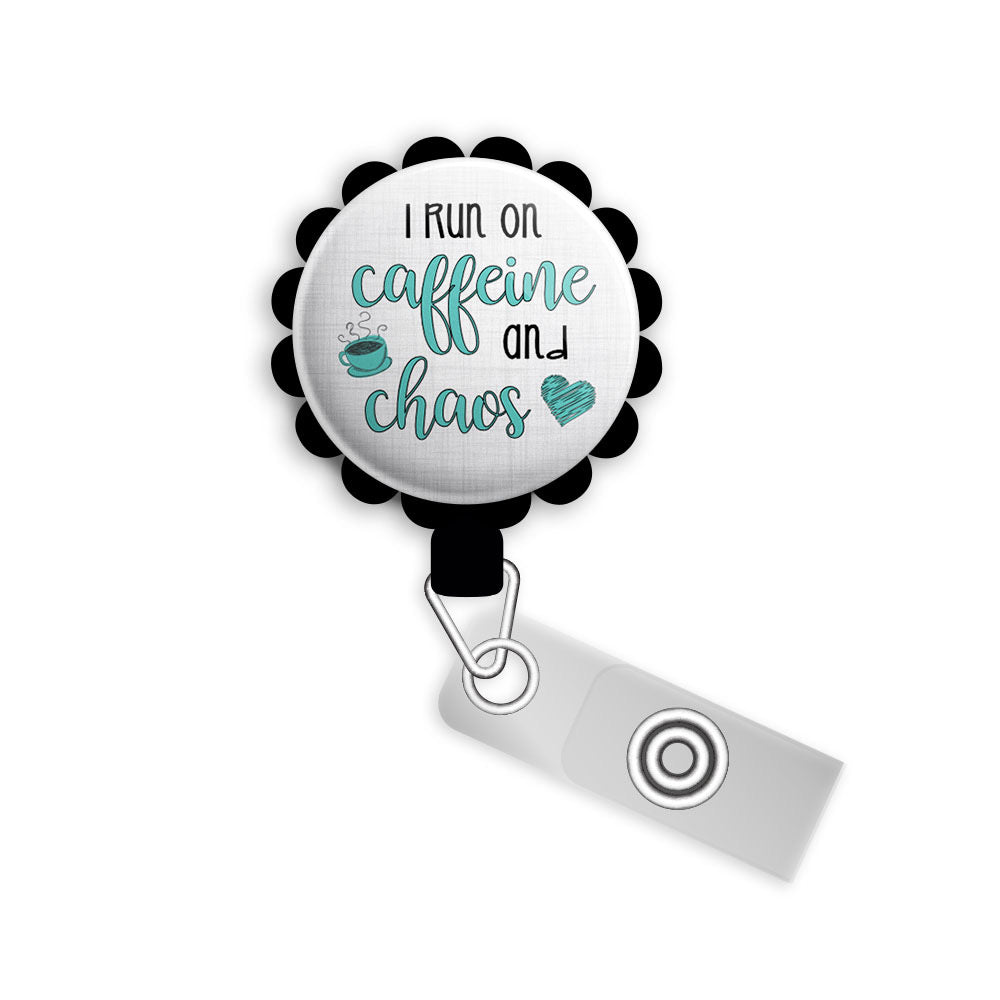Caffeine and Chaos Retractable ID Badge Reel • Funny Nurse, Medical Humor, CNA Gift, LPN, PSC, RN, MA, HHA • Swapfinity - - Topperswap