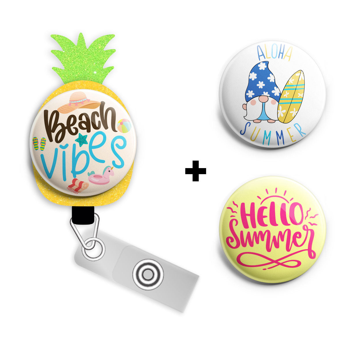 Fresh Pineapple Bundle (Save 10%) • Summer Pineapple Badge Reel, Badge Holder • Swapfinity - Alligator Clip - Topperswap