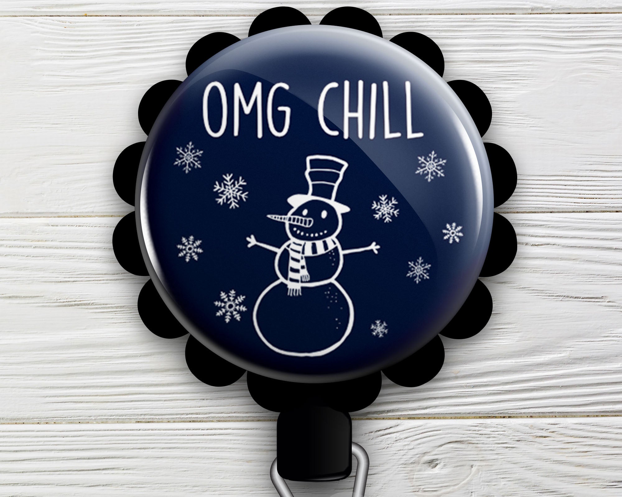 OMG Chill Retractable ID Badge Reel • Winter Season, Funny Pun • Swapfinity - - Topperswap
