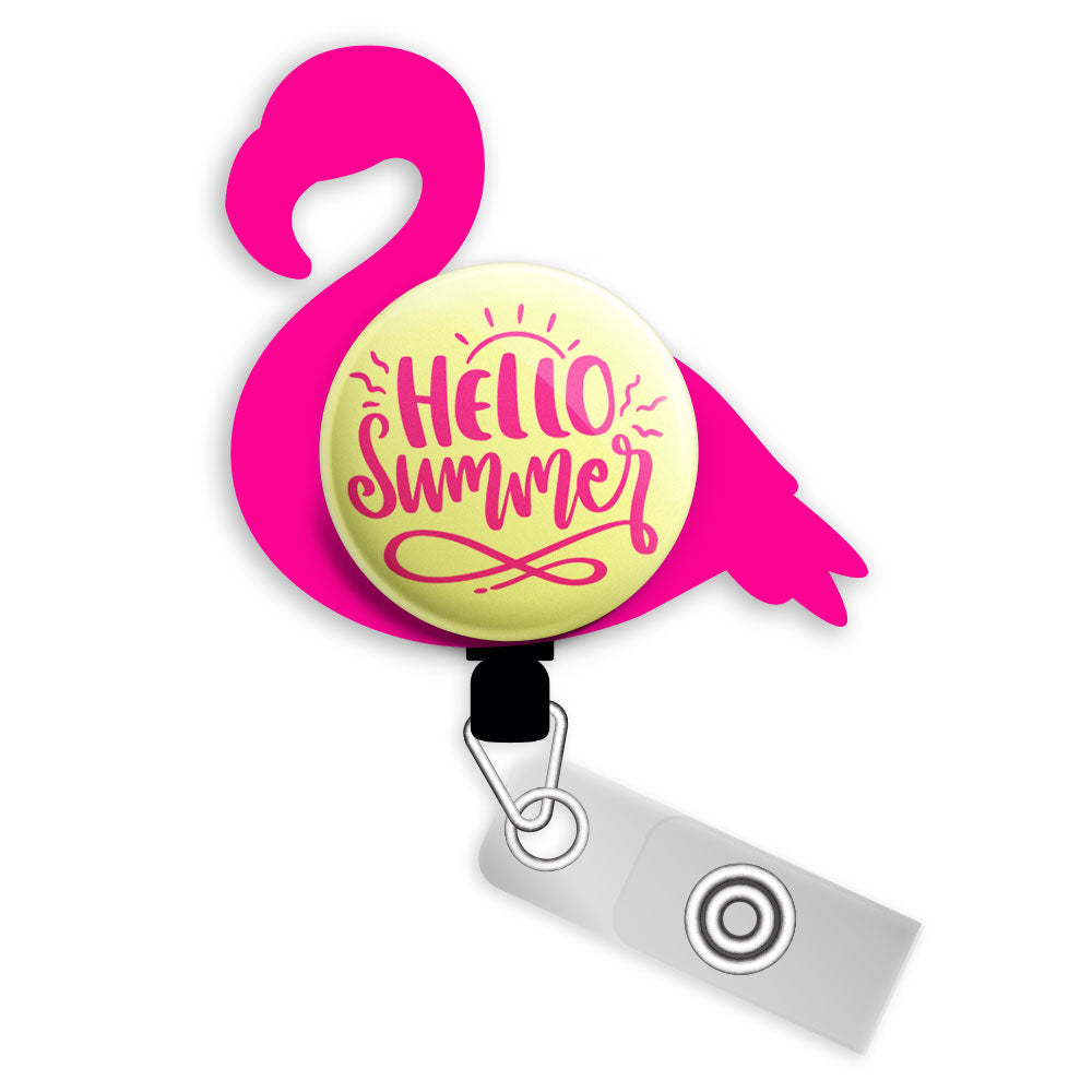Hello Summer Flamingo Bundle (Save 10%) • Summer Flamingo Badge Reel, Badge Holder • Swapfinity - - Topperswap
