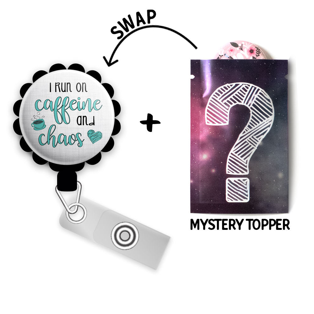 Caffeine and Chaos Retractable ID Badge Reel • Funny Nurse, Medical Humor, CNA Gift, LPN, PSC, RN, MA, HHA • Swapfinity - - Topperswap