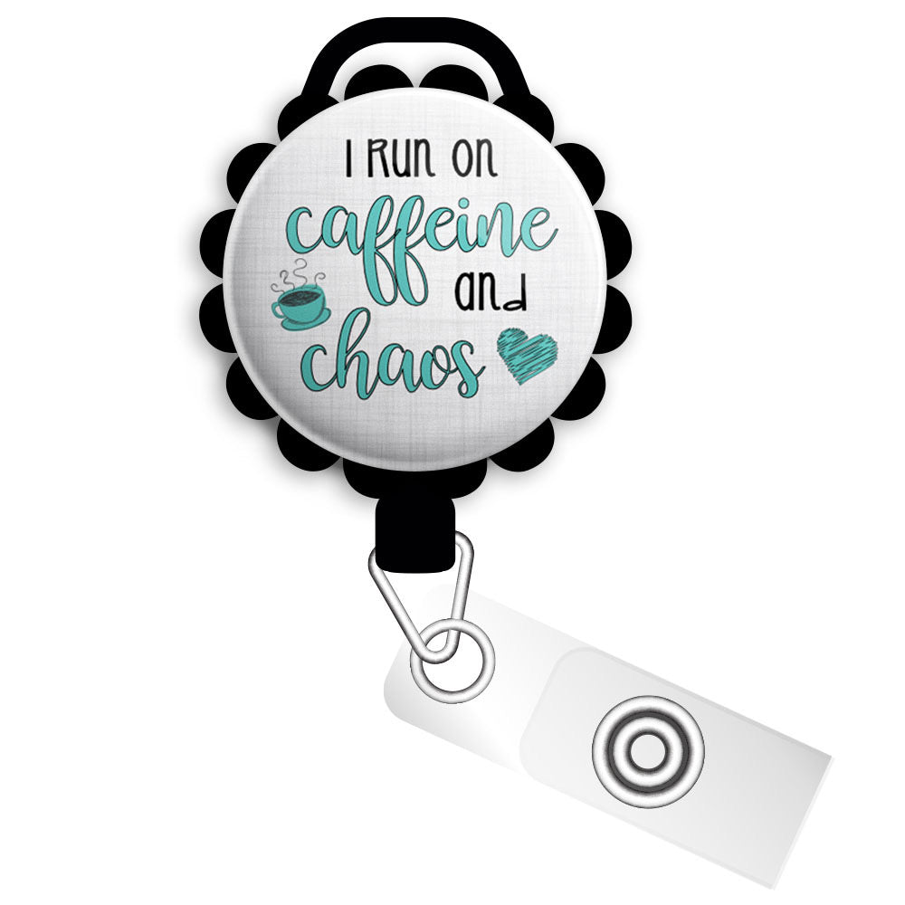 Caffeine and Chaos Retractable ID Badge Reel • Funny Nurse, Medical Humor, CNA Gift, LPN, PSC, RN, MA, HHA • Swapfinity - - Topperswap