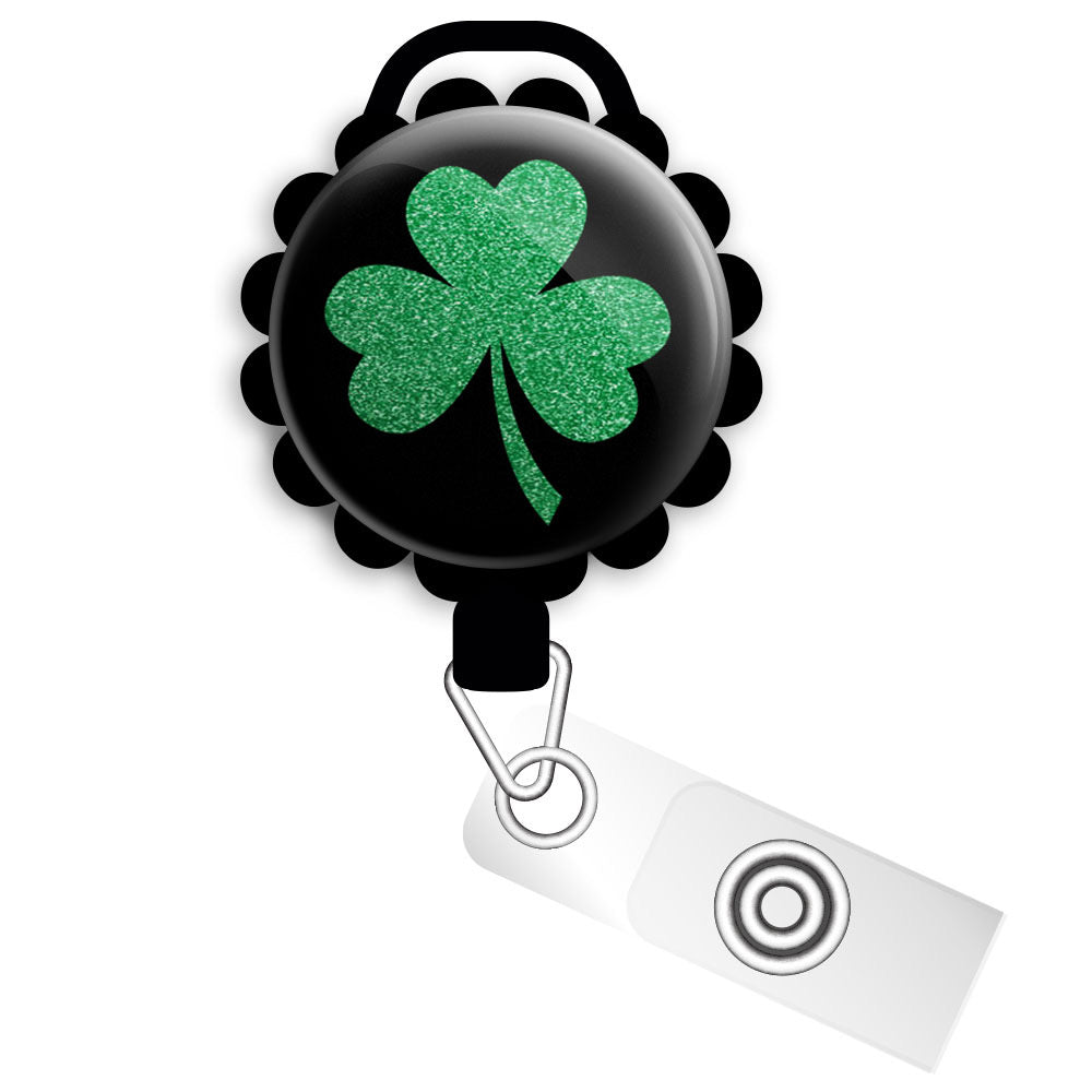 Sparkling Shamrock Retractable ID Badge Reel • St. Patrick's Day Clover ID Badge Holder • Swapfinity - - Topperswap