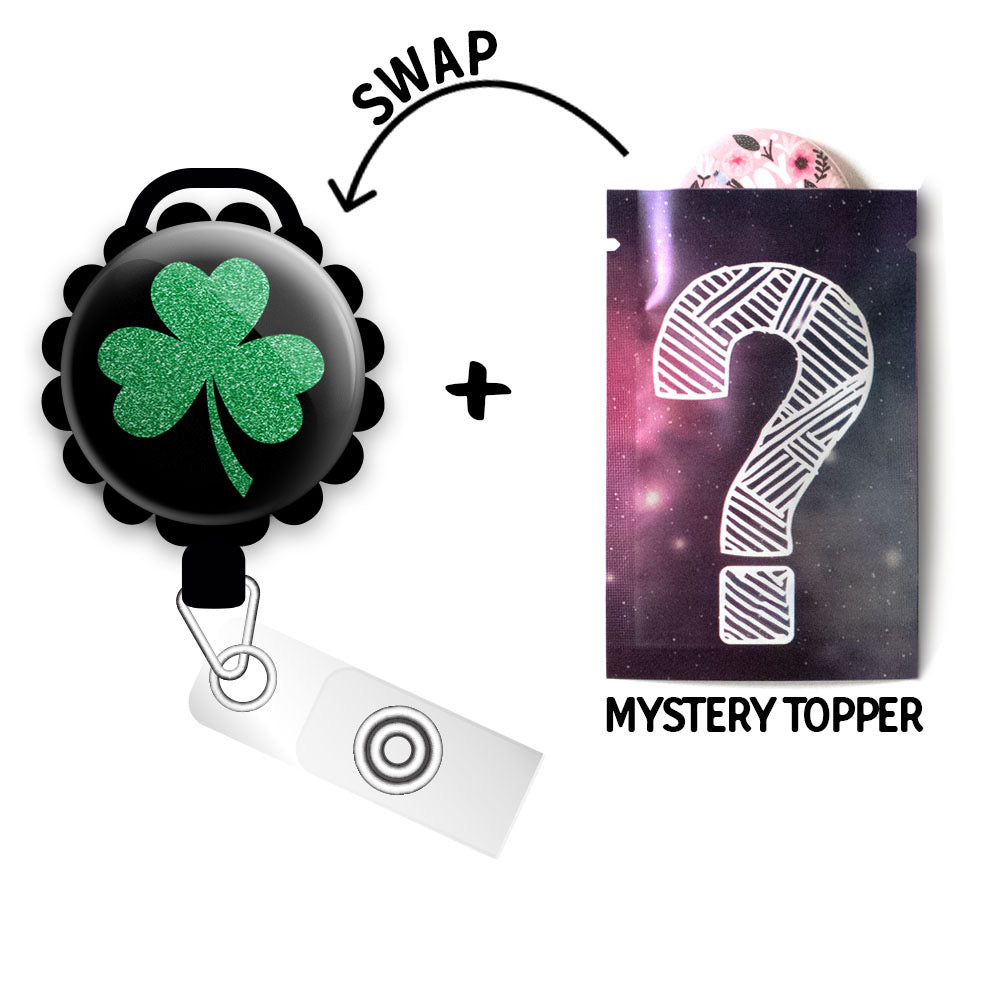 Sparkling Shamrock Retractable ID Badge Reel • St. Patrick's Day Clover ID Badge Holder • Swapfinity - - Topperswap
