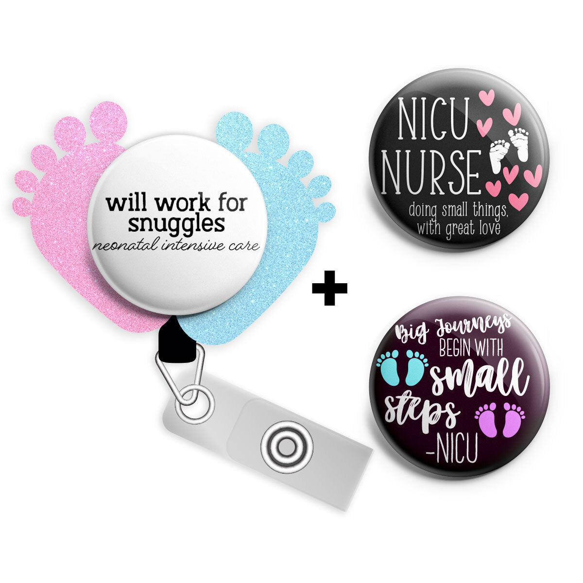 NICU Starter Bundle (Save 10%) • NICU Neonatal Labor and Delivery Retractable ID Badge Reel, ID Holder Gift for NICU Nurse • Swapfinity - - Topperswap