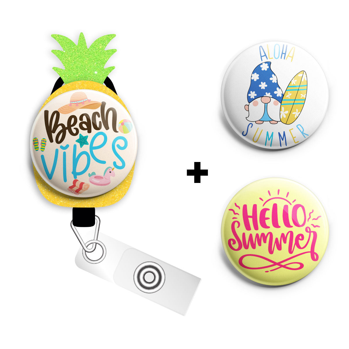 Fresh Pineapple Bundle (Save 10%) • Summer Pineapple Badge Reel, Badge Holder • Swapfinity - Slide Clip/Lanyard - Topperswap