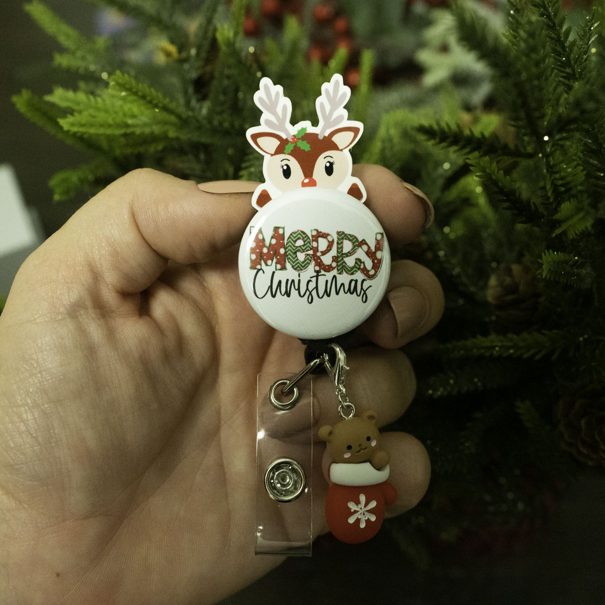 Christmas Bear Stocking Charm Badge Reel Add-on - - Topperswap