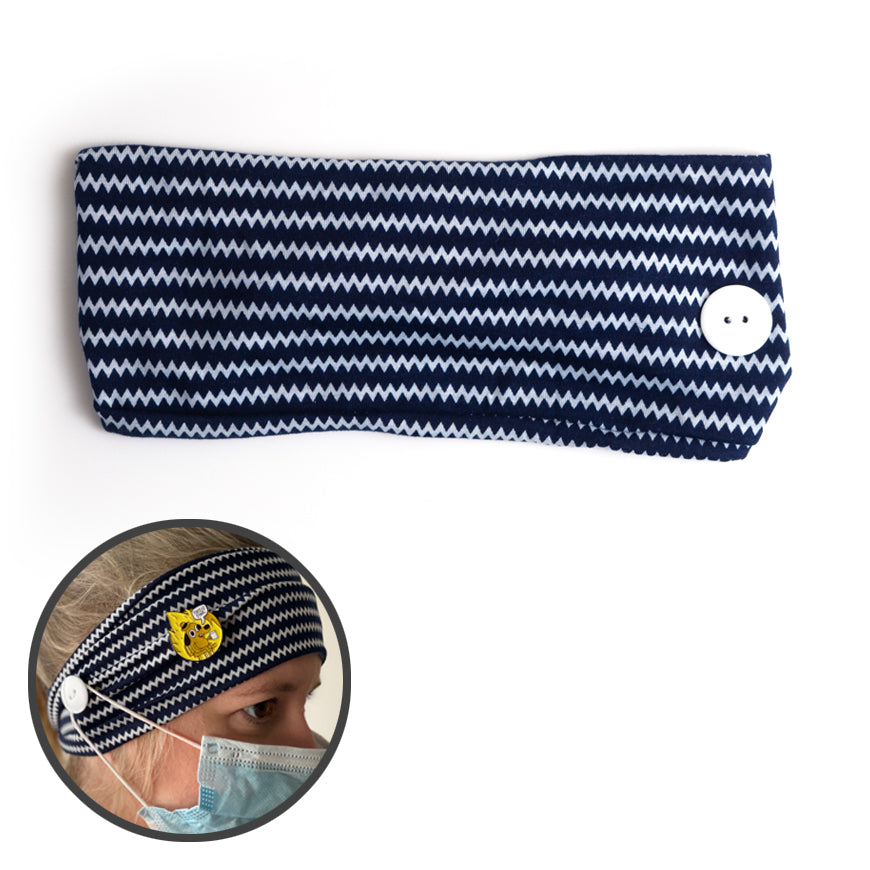 Navy Chevron Headband with Buttons for Mask | Ear Saver - - Topperswap
