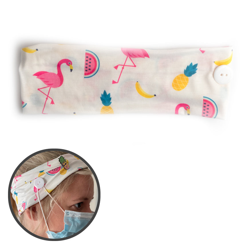 Fruity Flamingo Headband with Buttons for Mask | Ear Saver - - Topperswap