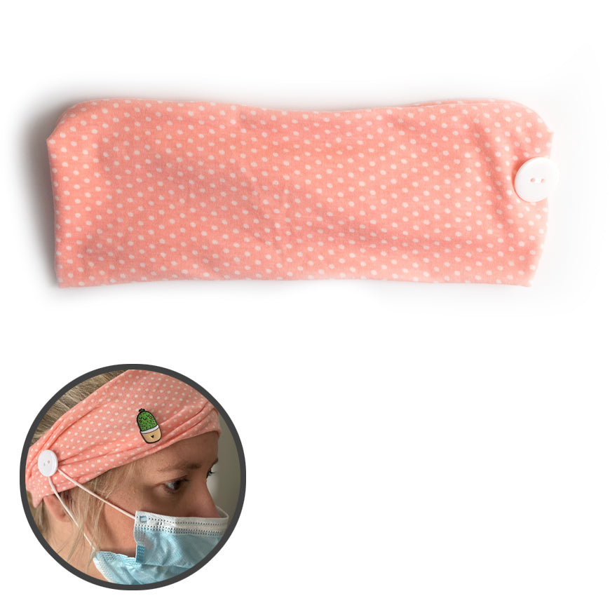 Pink Polkadot Headband with Buttons for Mask | Ear Saver - - Topperswap