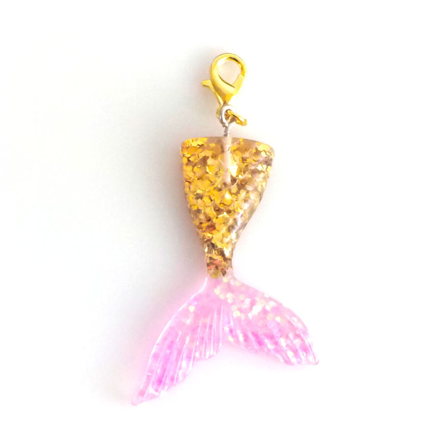 Gold & Pink Mermaid Tail Charm Badge Reel Add-on - - Topperswap