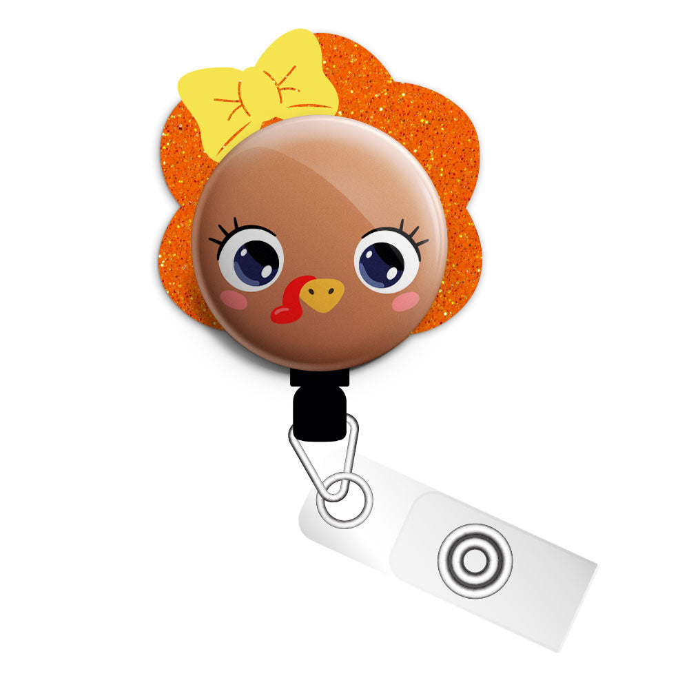 Turketta the Turkey - Orange Glitter - Bundle (Save 5%) • Cute Turkey Retractable Magnetic ID Badge Reel, ID Holder • Swapfinity - - Topperswap