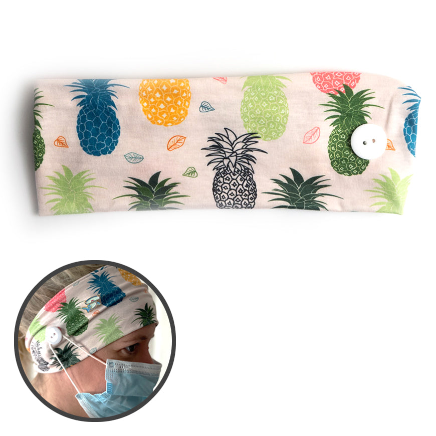 Tropical Pineapple Headband with Buttons for Mask | Ear Saver - - Topperswap