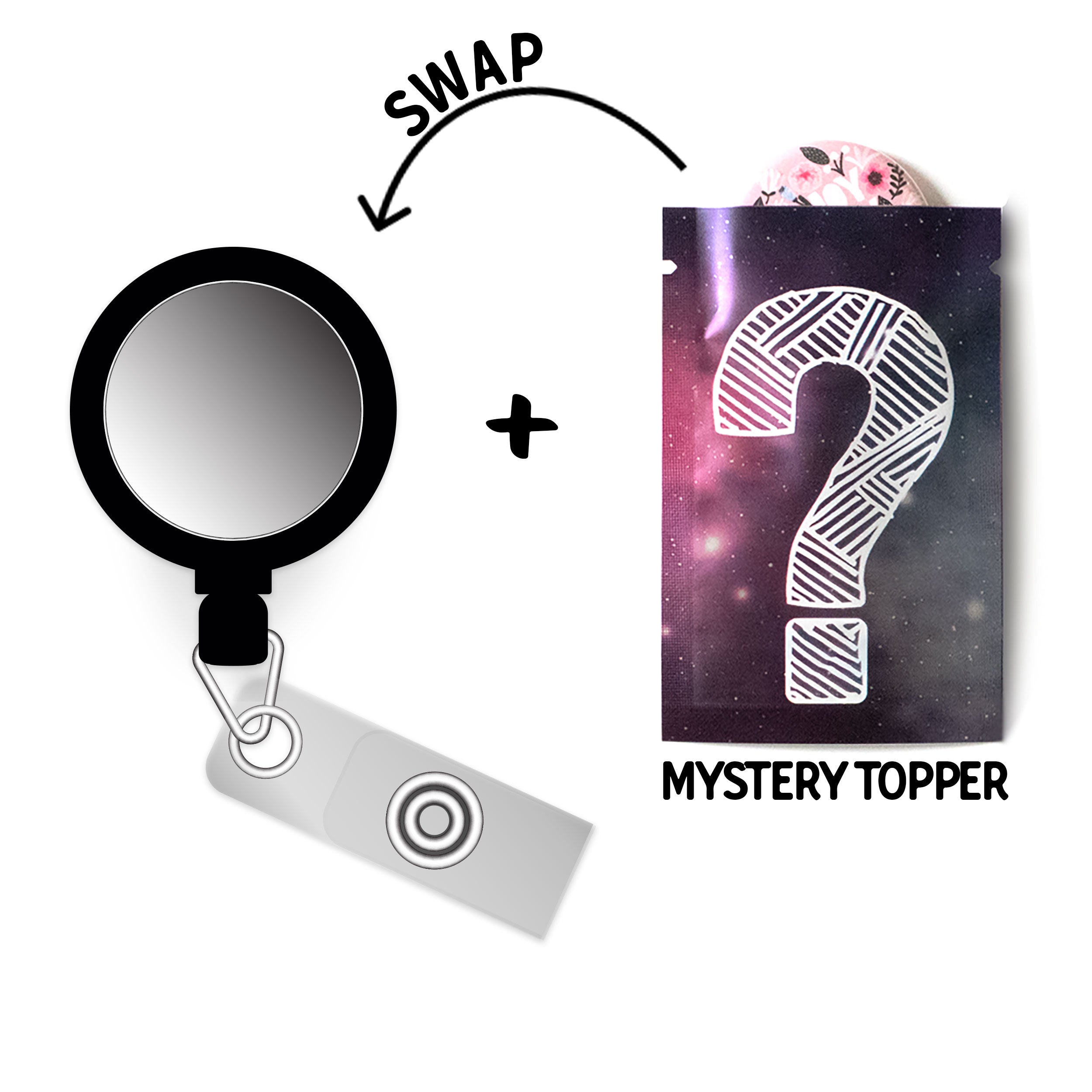 Swapfinity Retractable ID Badge Reel Base - Alligator Clip + Mystery Topper - Topperswap