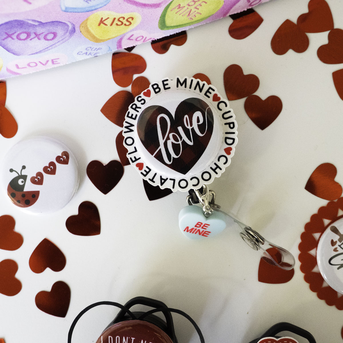 Be Mine Blue Candy Heart Charm Badge Reel Add-on - - Topperswap