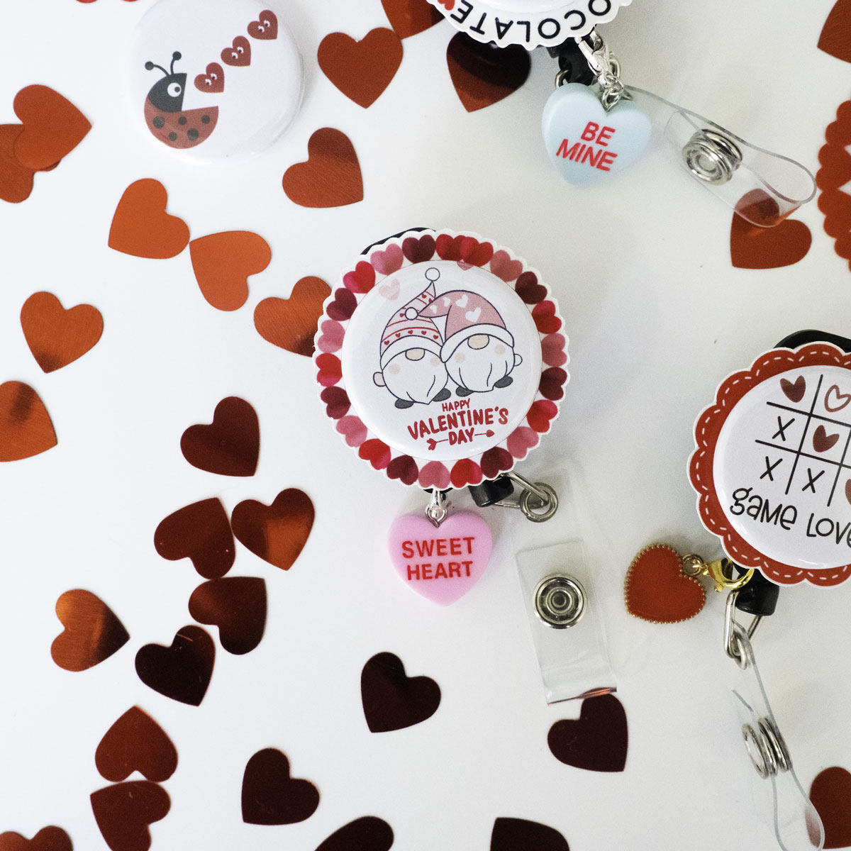 Sweet Heart Pink Candy Heart Charm Badge Reel Add-on - - Topperswap