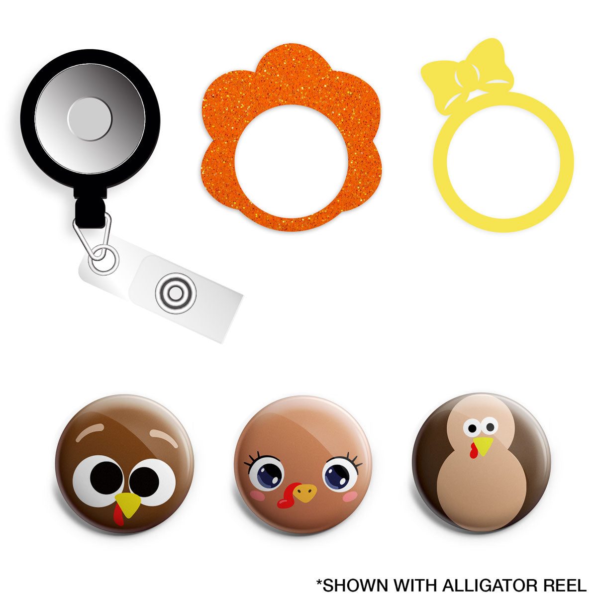 Sparkly Gobbler Turkey Bundle (Save 15%) •Turkey Thanksgiving Retractable Magnetic ID Badge Reel, ID Holder • Swapfinity - - Topperswap