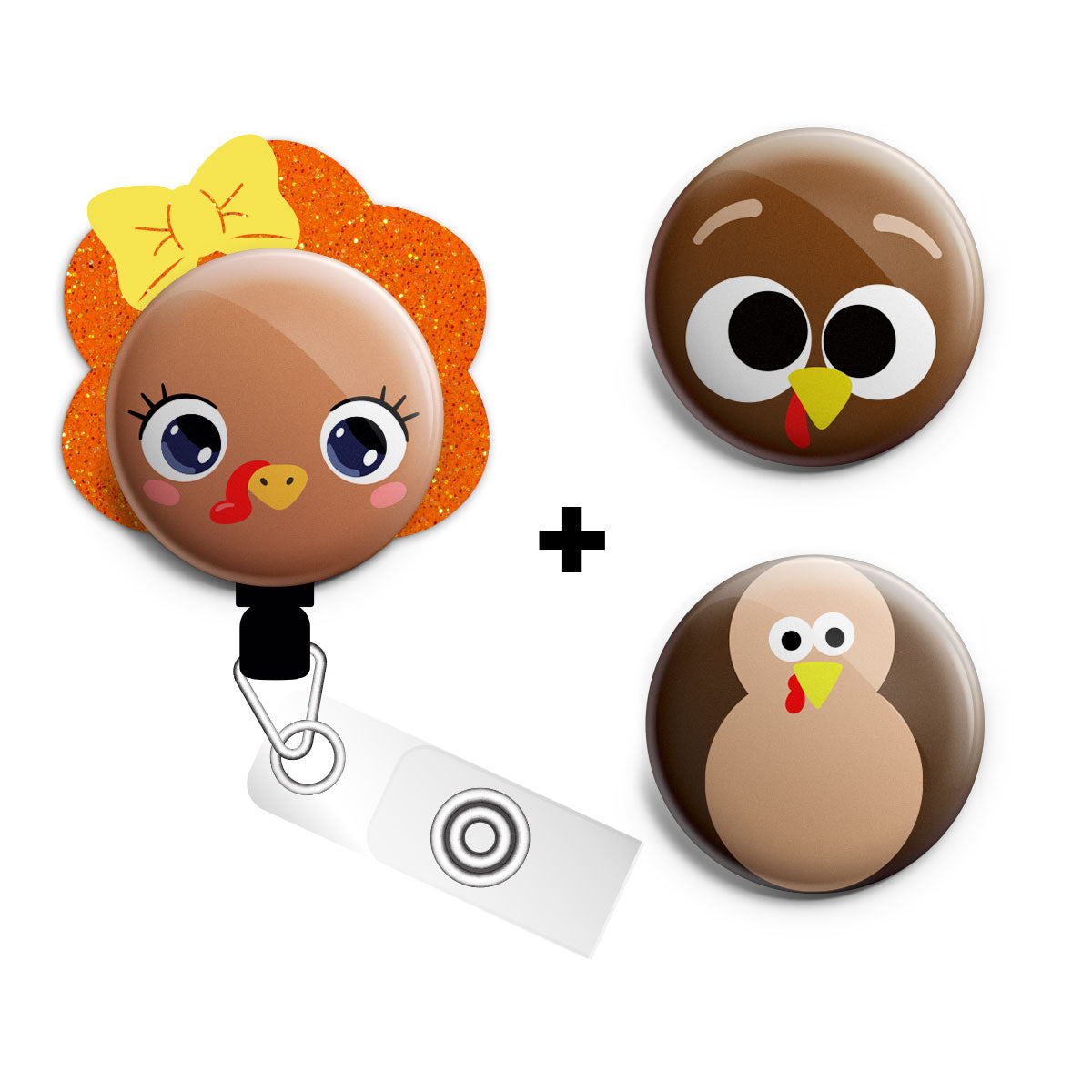 Sparkly Gobbler Turkey Bundle (Save 15%) •Turkey Thanksgiving Retractable Magnetic ID Badge Reel, ID Holder • Swapfinity - - Topperswap