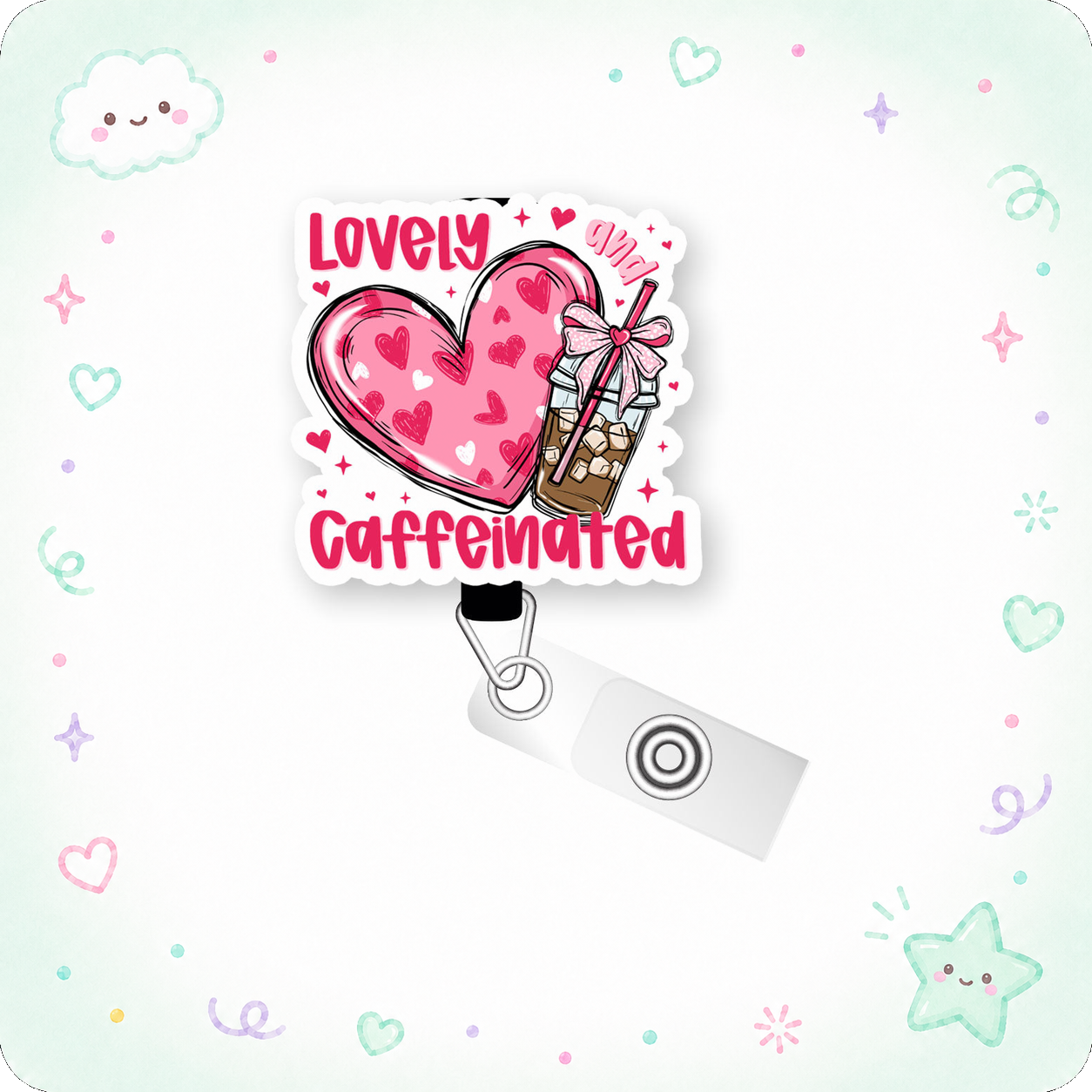 Lovely & Caffeinated Pop Topper Swapfinity Retractable ID Badge Reel - - Topperswap