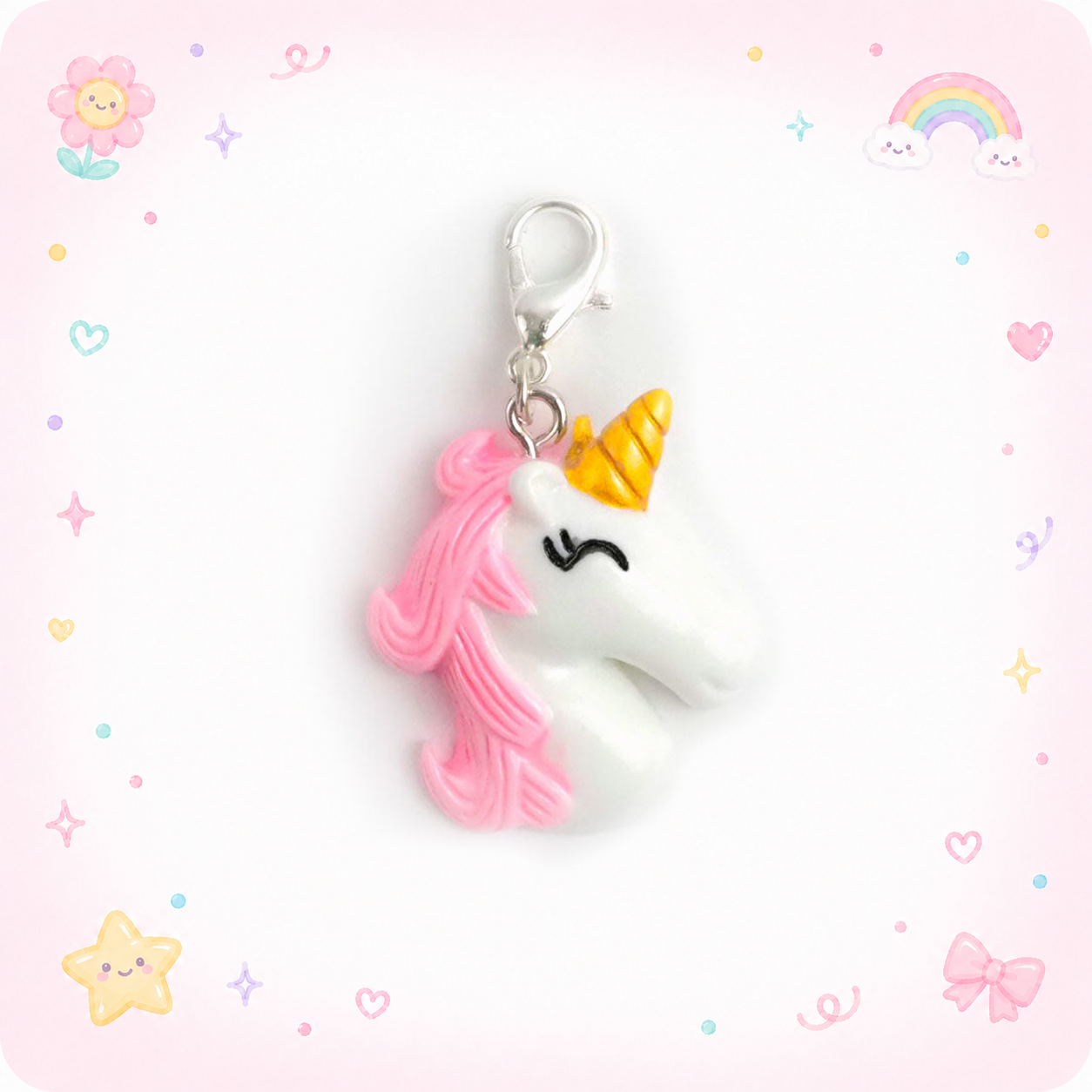 Cute Pink Unicorn Charm Badge Reel Add-on - - Topperswap