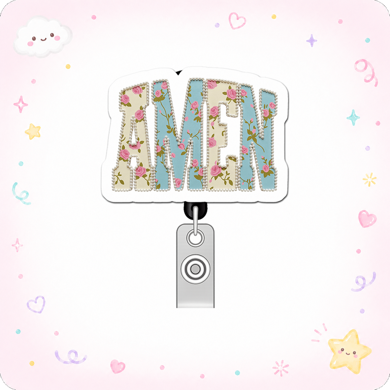 Floral Amen Guru Pop Topper Swapfinity Retractable ID Badge Reel - - Topperswap