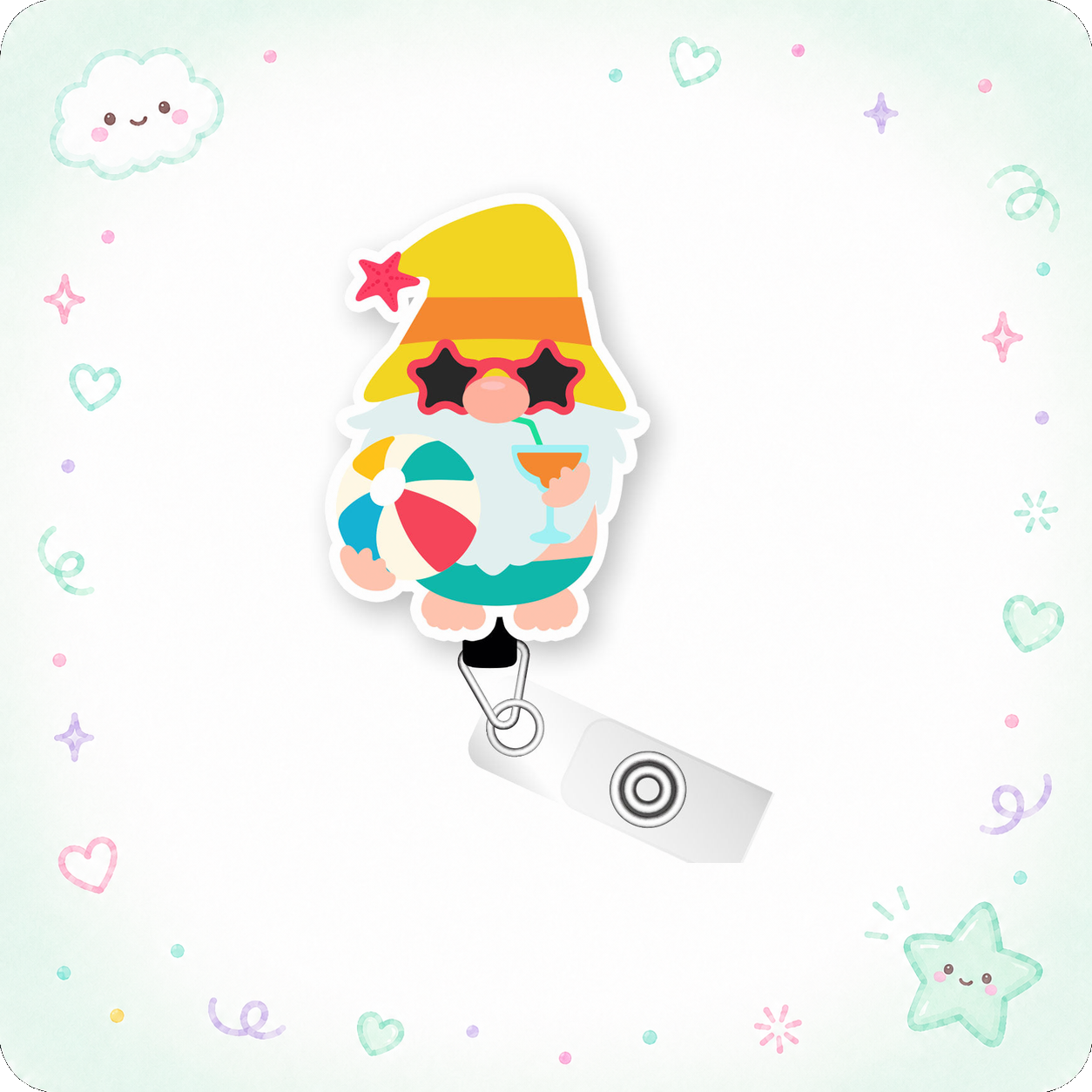Sunshine Soiree Gnome Pop Topper Swapfinity Retractable ID Badge Reel - - Topperswap