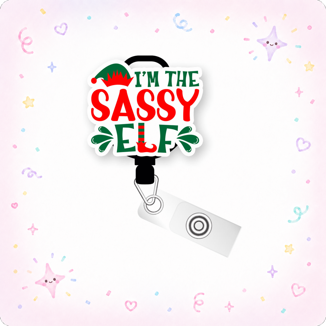 I'm The Sassy Elf Pop Topper Swapfinity Retractable ID Badge Reel - - Topperswap