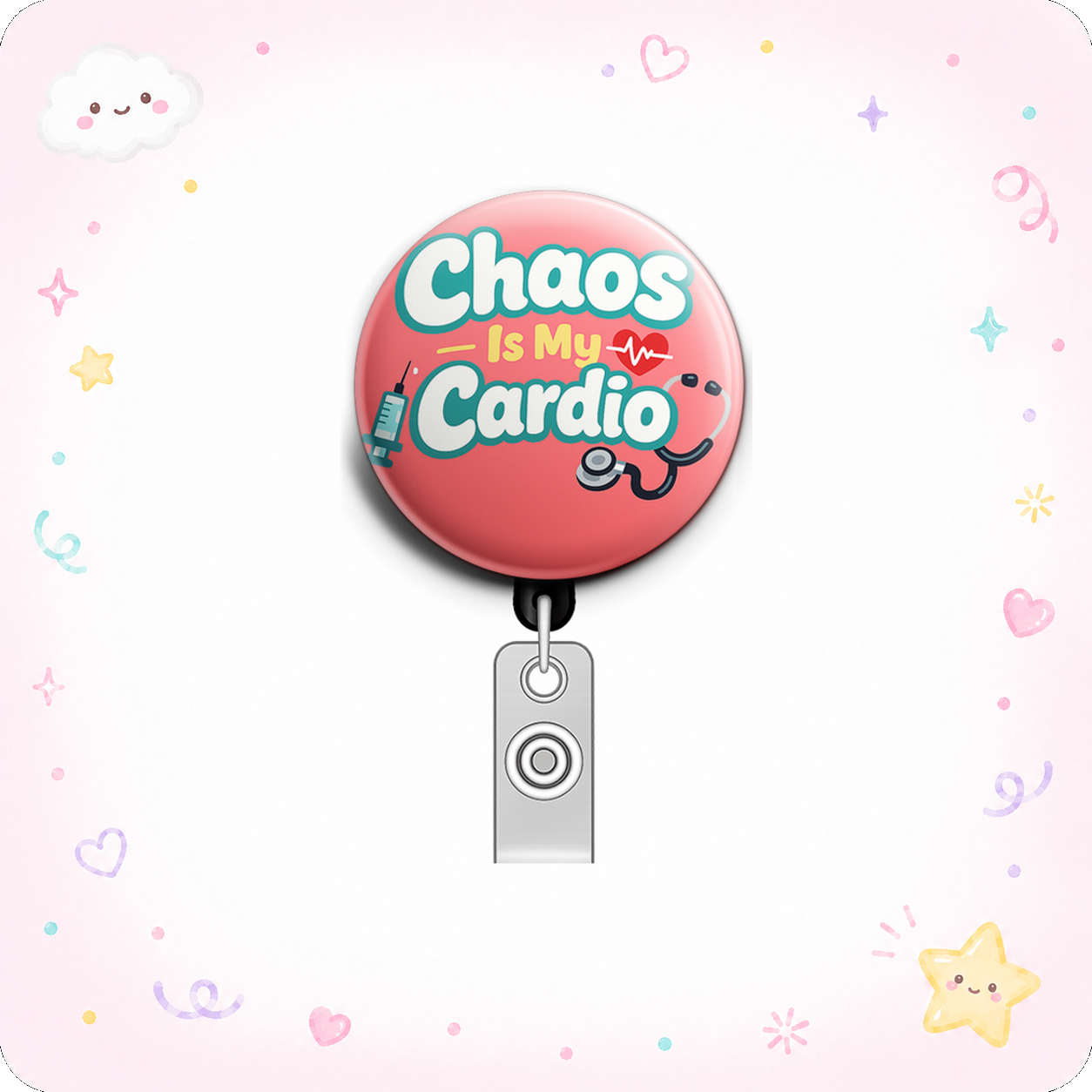 Chaos Is My Cardio Swapfinity Retractable ID Badge Reel - - Topperswap