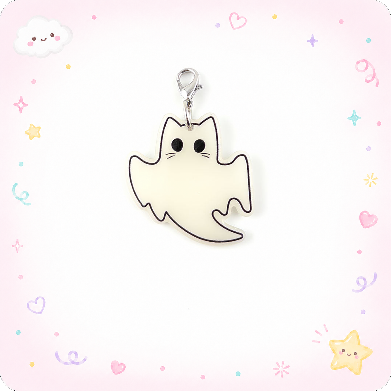 *Glow in the Dark* Ghost Cat Charm Swapfinity Badge Reel Add-on - - Topperswap