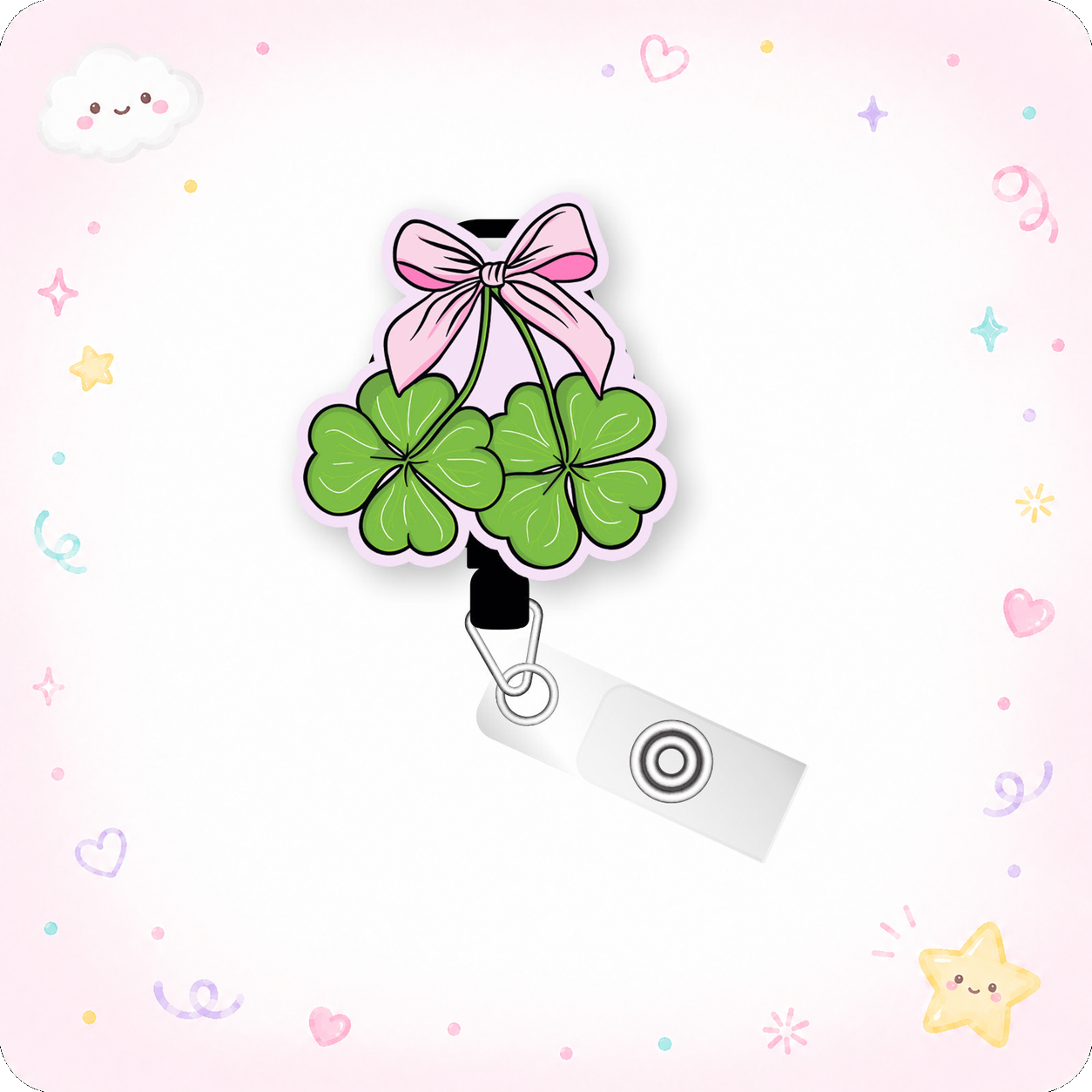 Shamrock Bow Pop Topper Swapfinity Retractable ID Badge Reel - - Topperswap