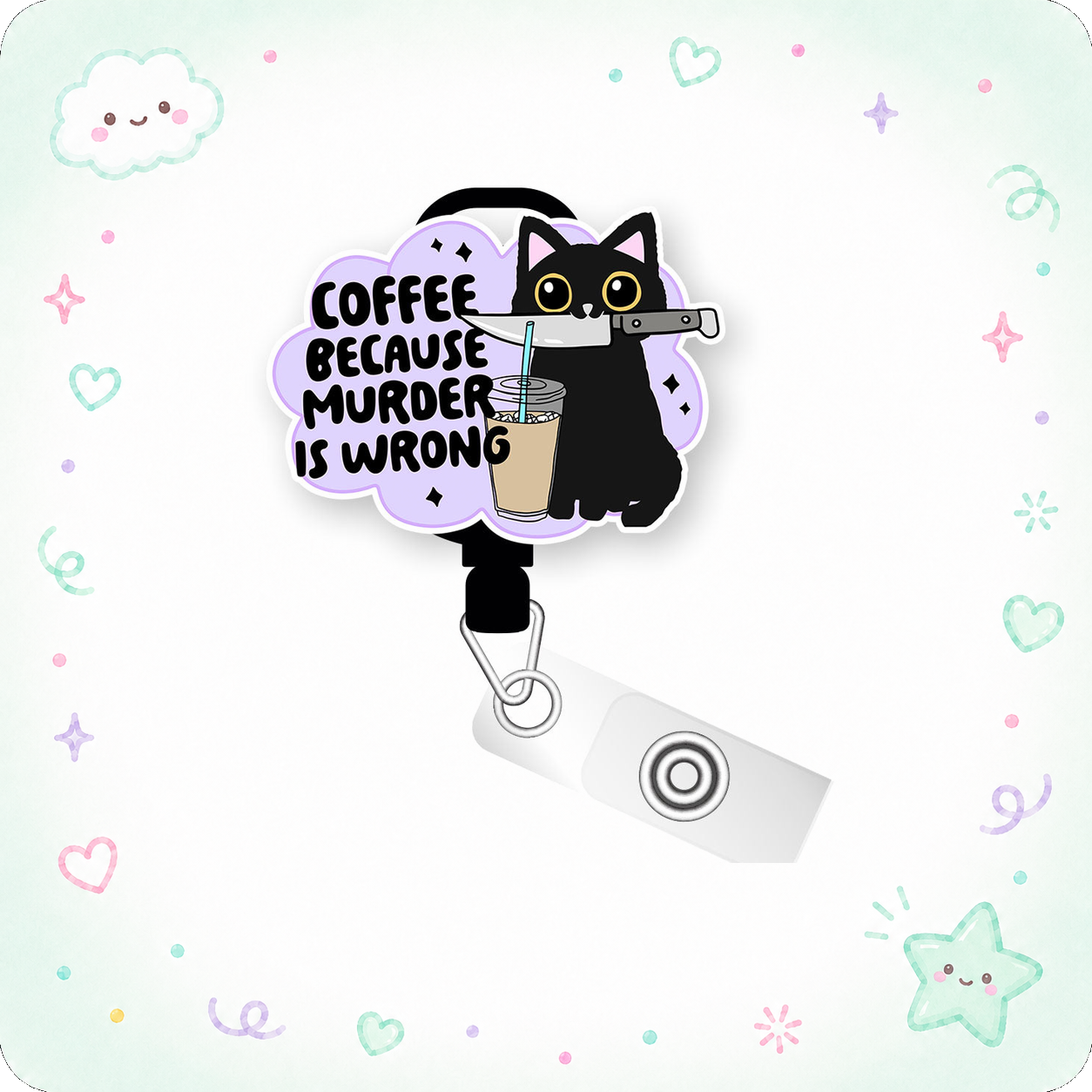 Coffee Because Pop Topper Swapfinity Retractable ID Badge Reel - - Topperswap