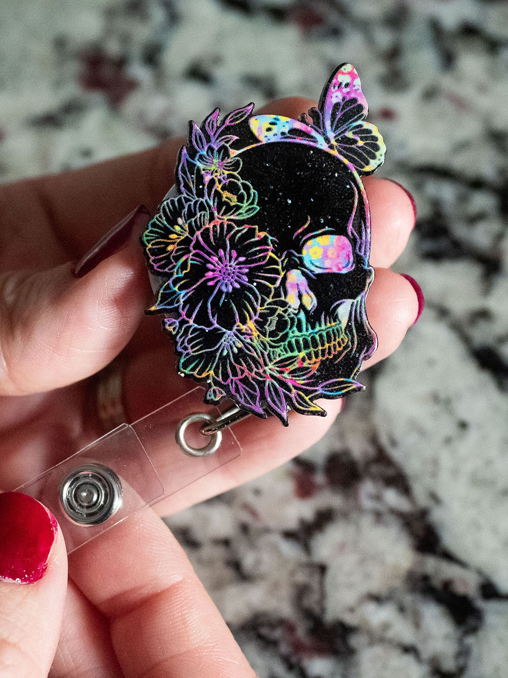 Floral Skull X-Ray Radiologist Pop Topper - Acrylic - Make it Sparkle - Topperswap