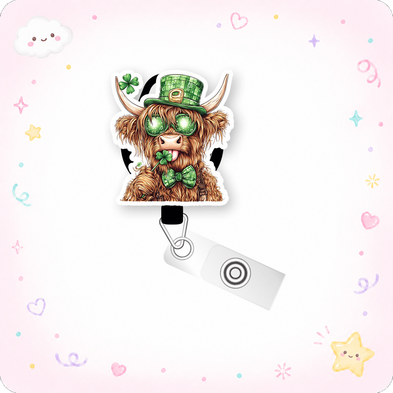 Lucky Highland Cow Pop Topper Swapfinity Retractable ID Badge Reel - - Topperswap