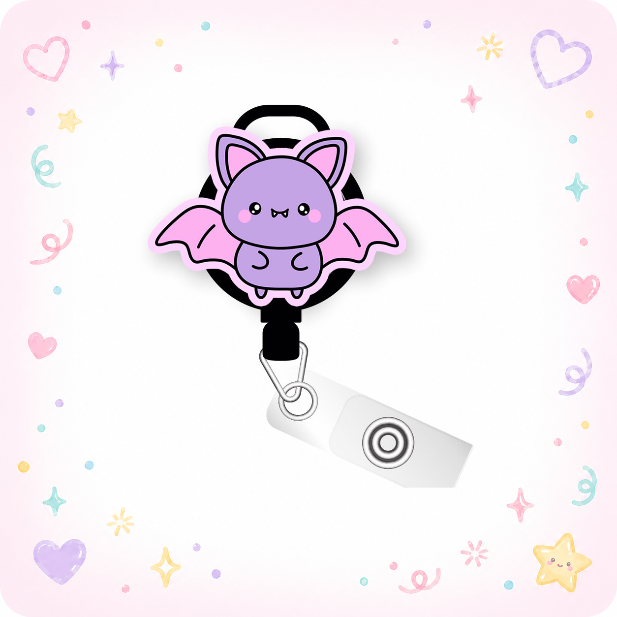 Purple Winged Cutie Bat Pop Topper Swapfinity Retractable ID Badge Reel - - Topperswap