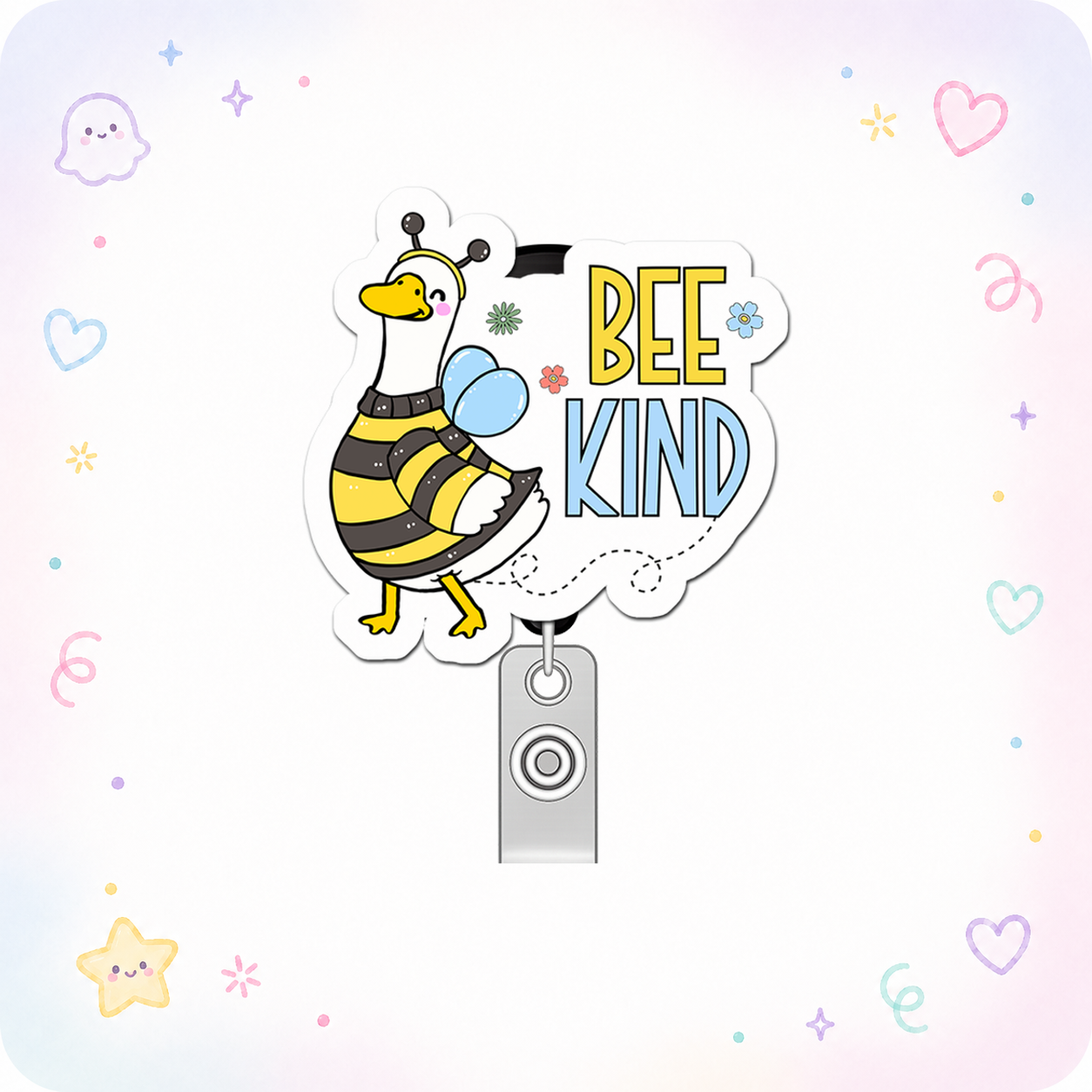 Buzzing Kindness Guru Pop Topper Swapfinity Retractable ID Badge Reel - - Topperswap