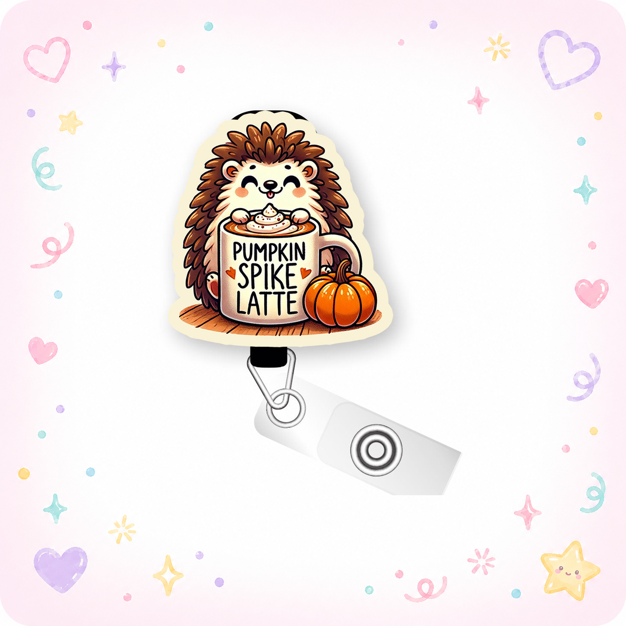 Pumpkin Spike Latte Pop Topper Swapfinity Retractable ID Badge Reel - - Topperswap