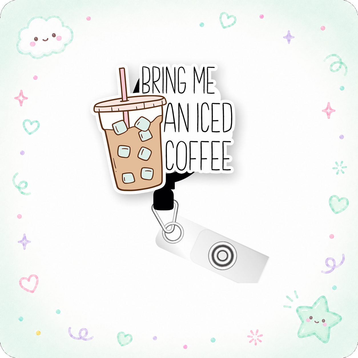 Bring Me Iced Coffee Pop Topper Swapfinity Retractable ID Badge Reel - - Topperswap