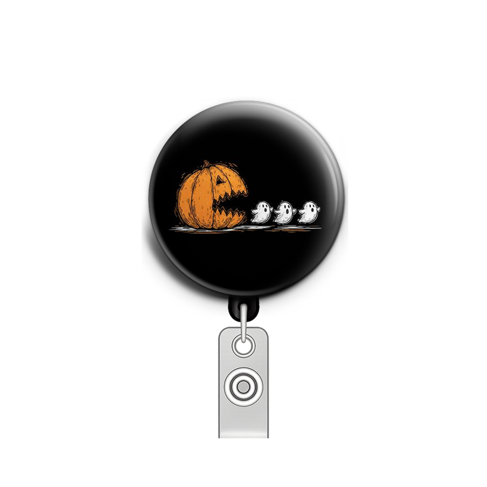 Ghostly Pumpkin Swapfinity Retractable ID Badge Reel - - Topperswap