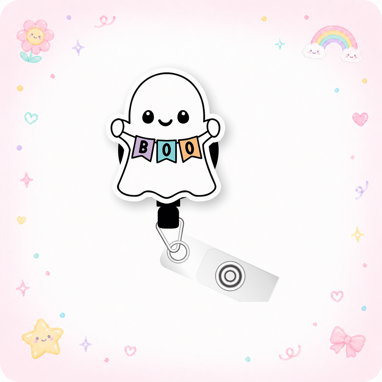 Boo-tiful Banner Ghost Pop Topper Swapfinity Retractable ID Badge Reel - - Topperswap
